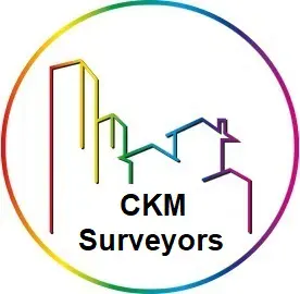 Colorful skyline logo, CKM Surveyors text.