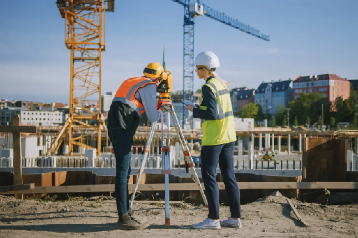 Surveyors working at a construction site.