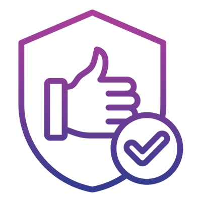 Thumbs up shield with checkmark overlay.