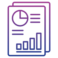 Data reports with charts and graphs icon.